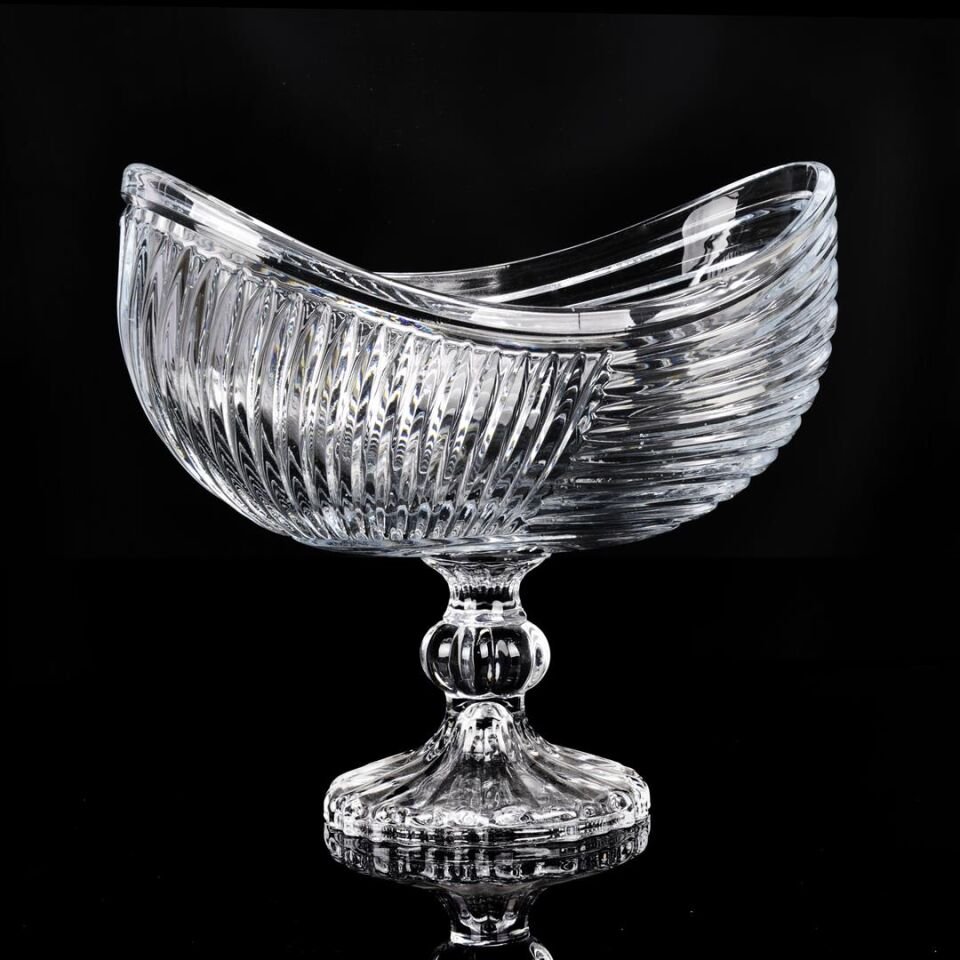 Oval Ayaklı Cam Servis Kase  26x16x24cm