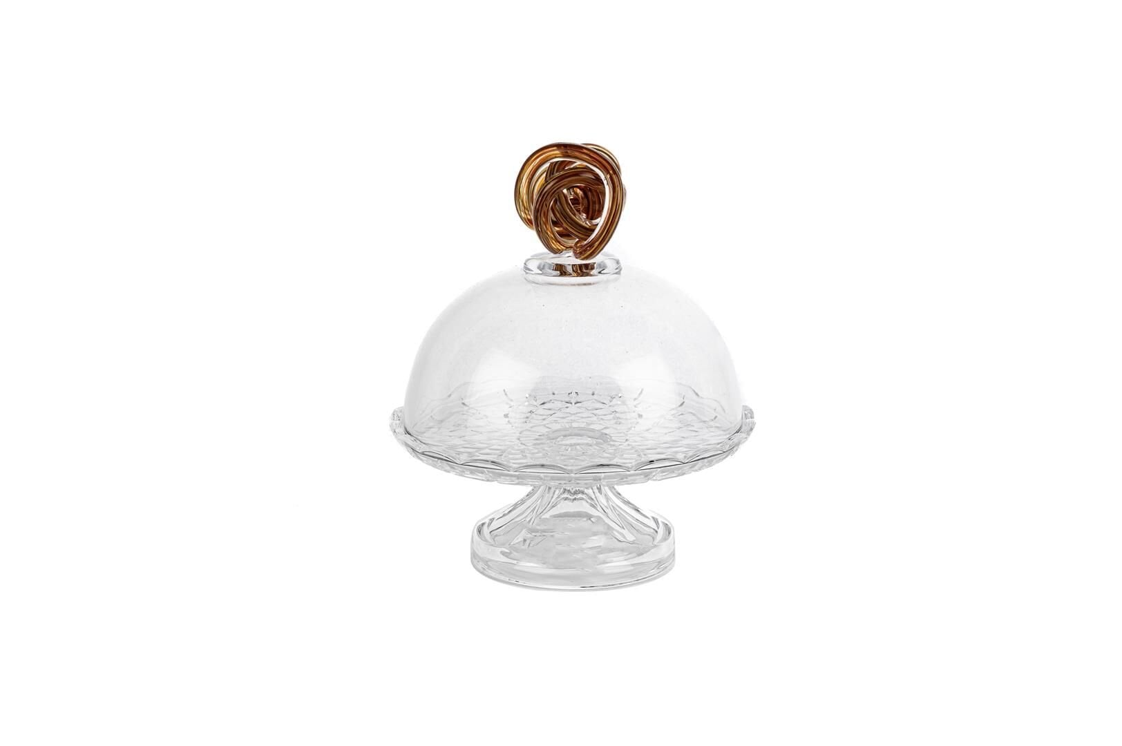 Amber Kapaklı Cam Kek Standı 18x21cm