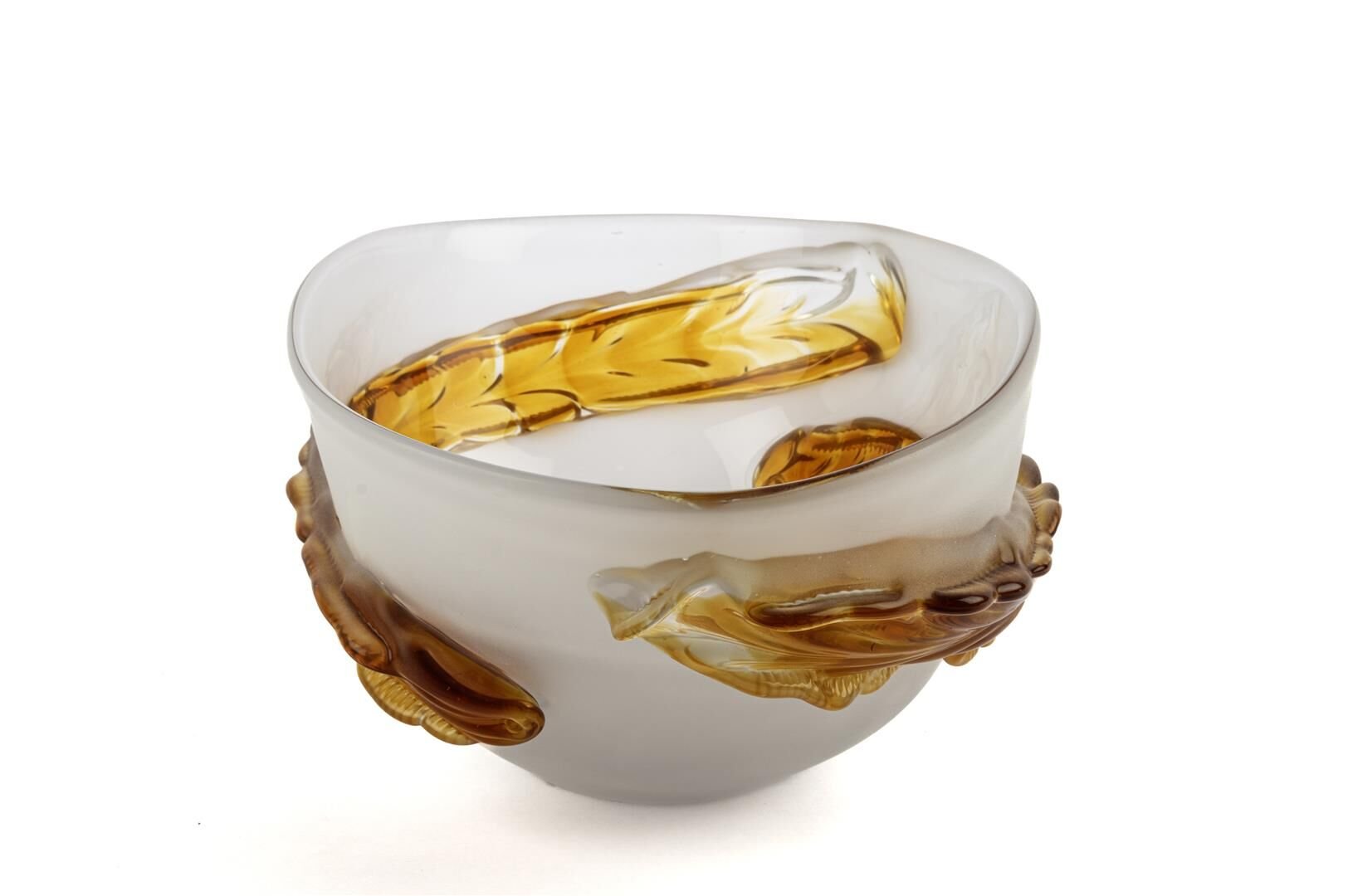 Buzlu Camlı Amberli Cam Oval Kase 34x25x17cm