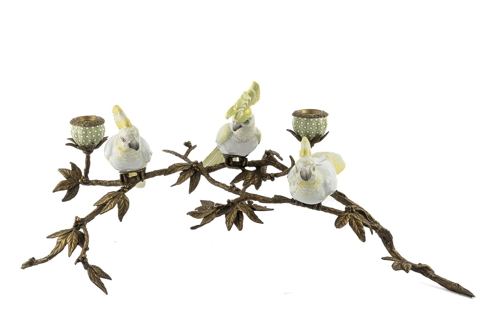 Yeşil Kuşlu 2li Şamdan 54x32x23cm