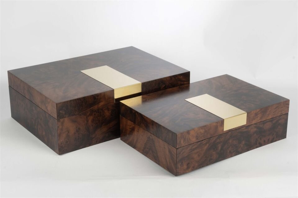 2 li Koyu Ahşap Gold Dek Kutu 20x30x9cm34x24x12cm