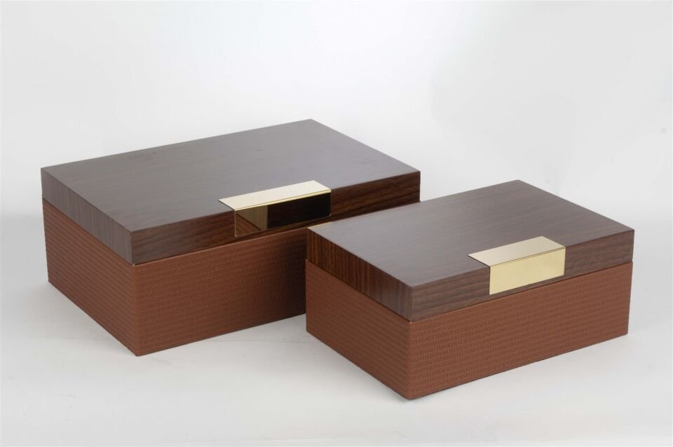 2 li Ahşap Gold Dek Kutu 24x16x10cm 30x20x12cm