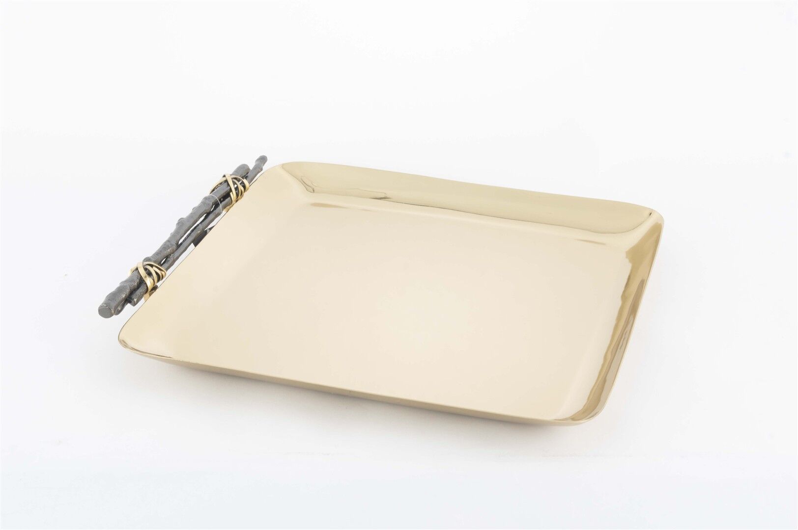 Gold Tel Sarma Kulplu Kare Tepsi 28x30cm