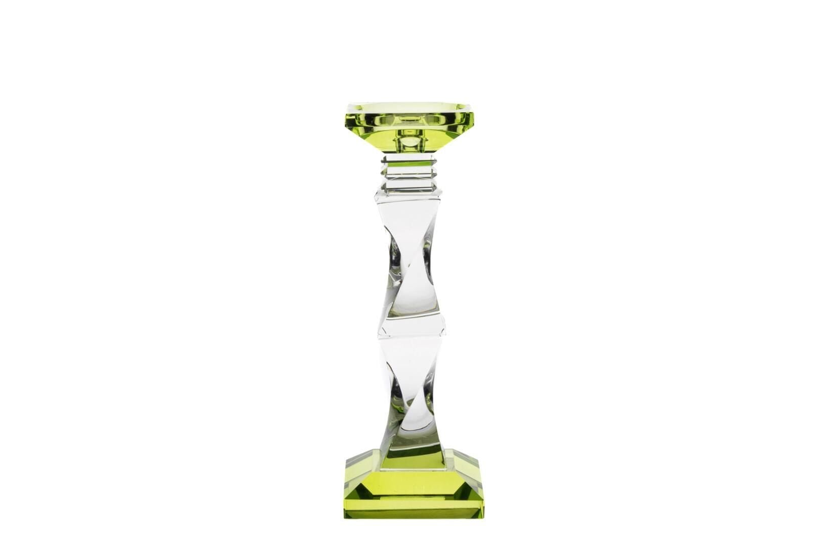 Yeşil Clear Köşeli Cam Mumluk 9x9x29cm