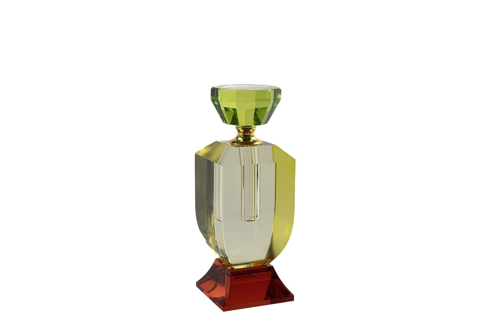 Kırmızı Ayaklı Sarı Cam Dekor Şişe 5x5x14cm