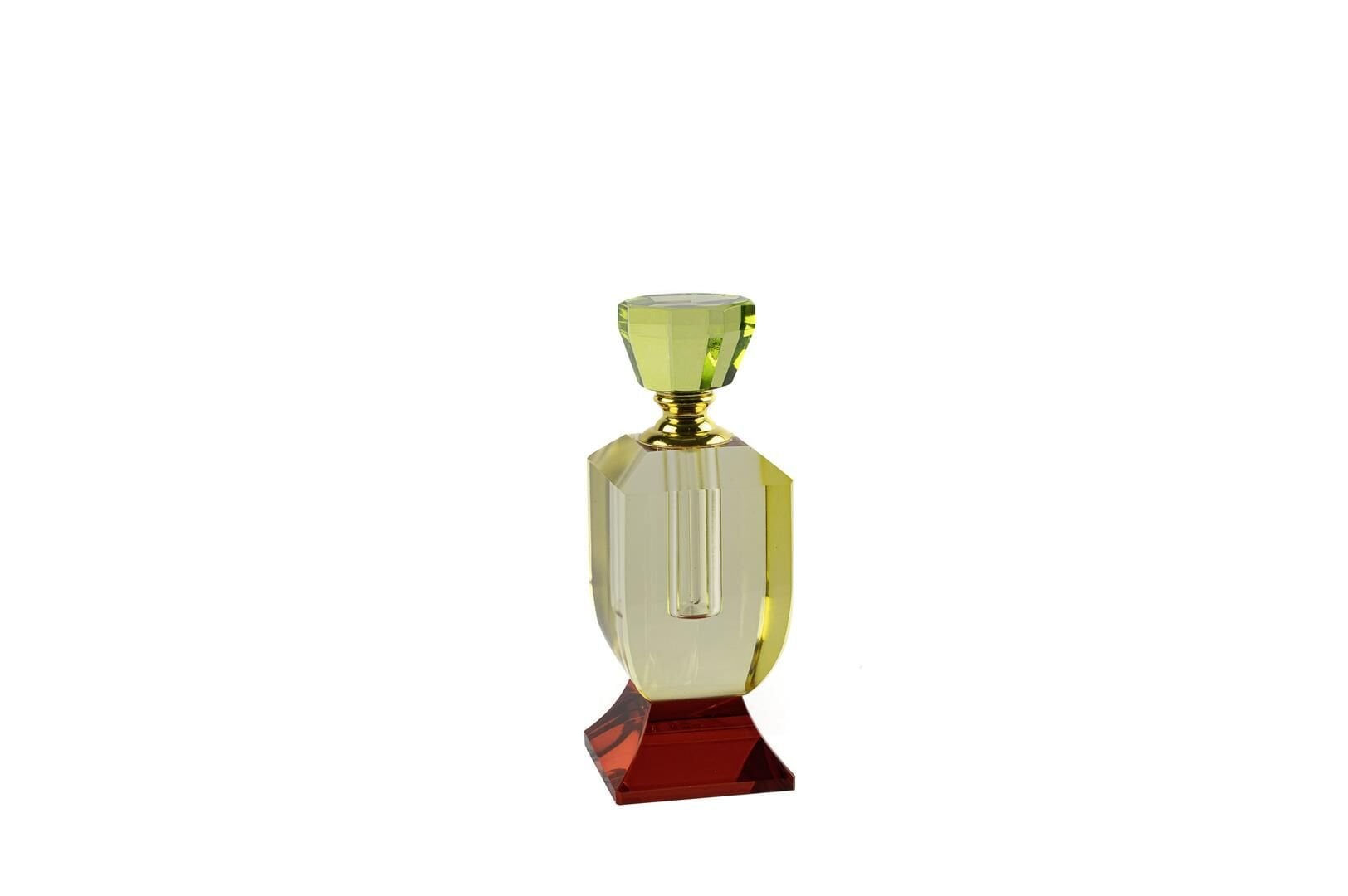 Kırmızı Ayaklı Sarı Cam Dekor Şişe 4x4x12cm