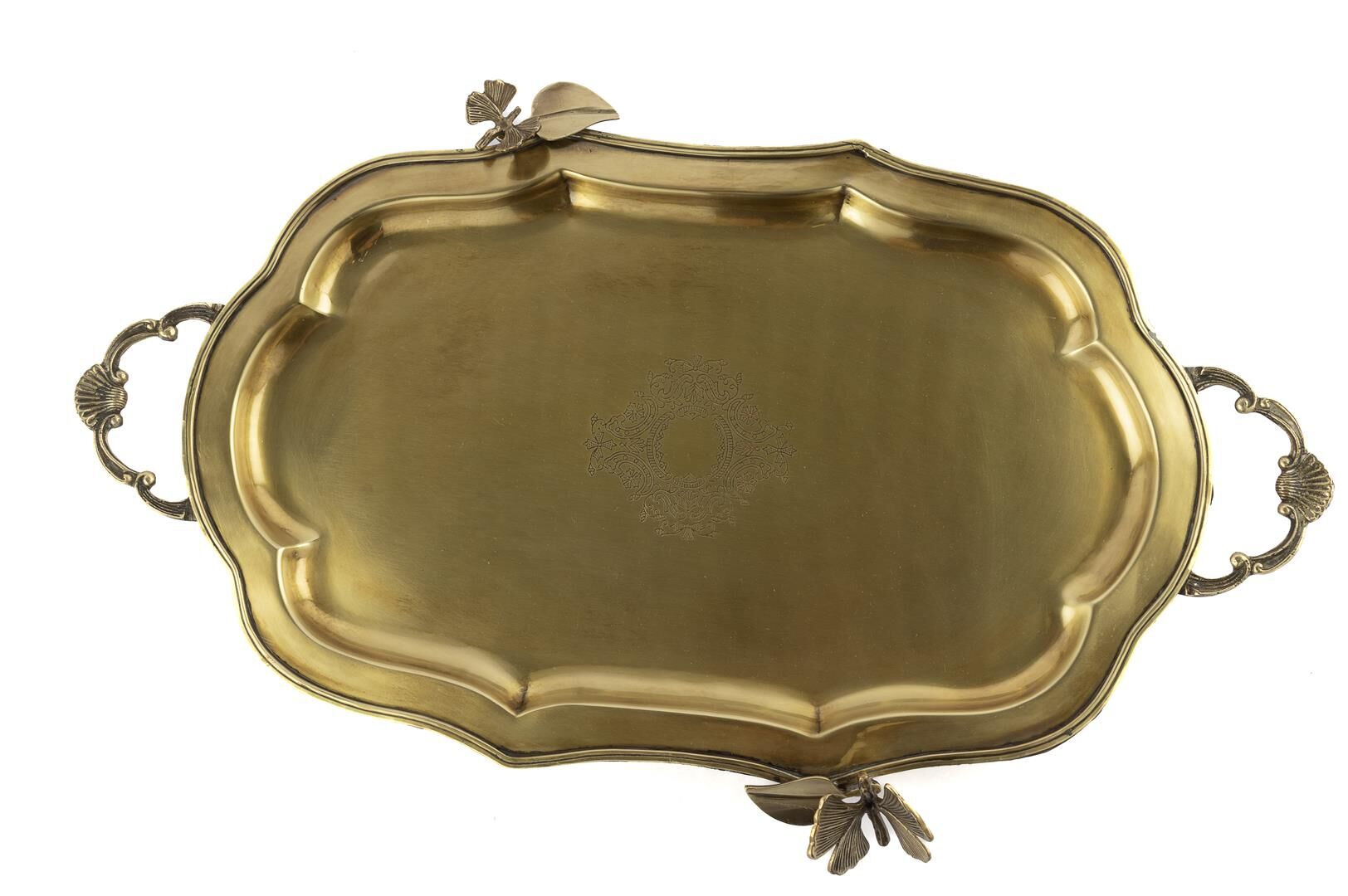 Antik Gold Yapraklı Oval Tepsi 56x28x5cm