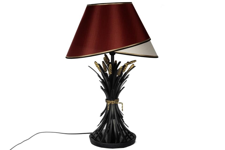 Bordo Şapkalı Başak Siyah Gold Abajur 55x55x83cm