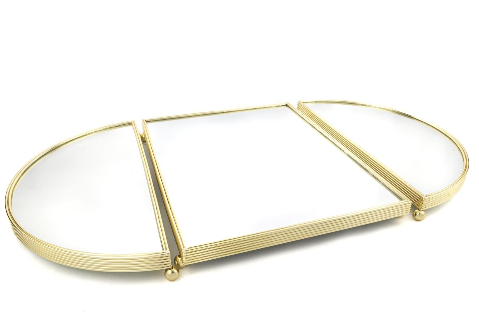 Altın Oval Aynalı Metal Tepsi 79x45cm