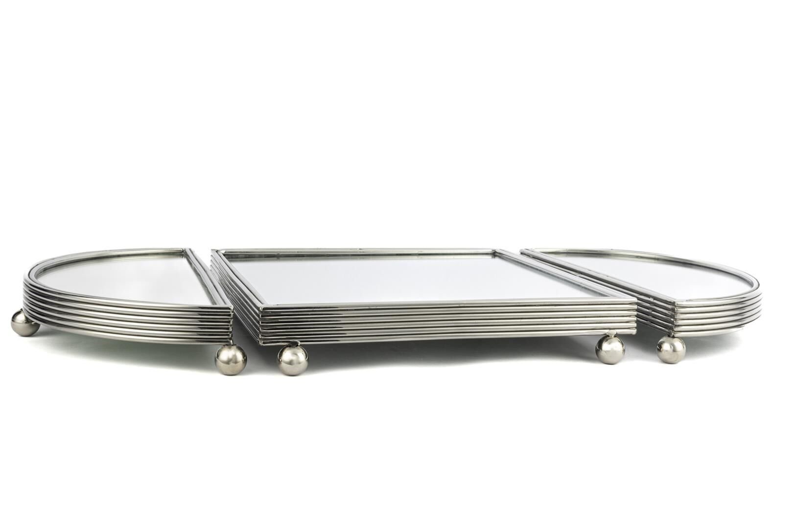 Gümüş Oval Aynalı Metal Tepsi 25x50cm
