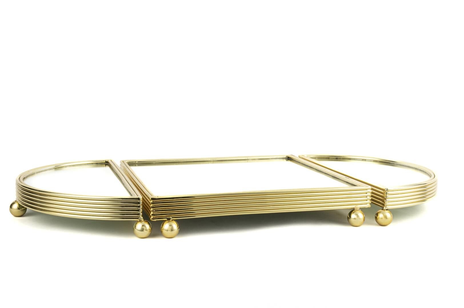 Altın Oval Aynalı Metal Tepsi 25x50cm