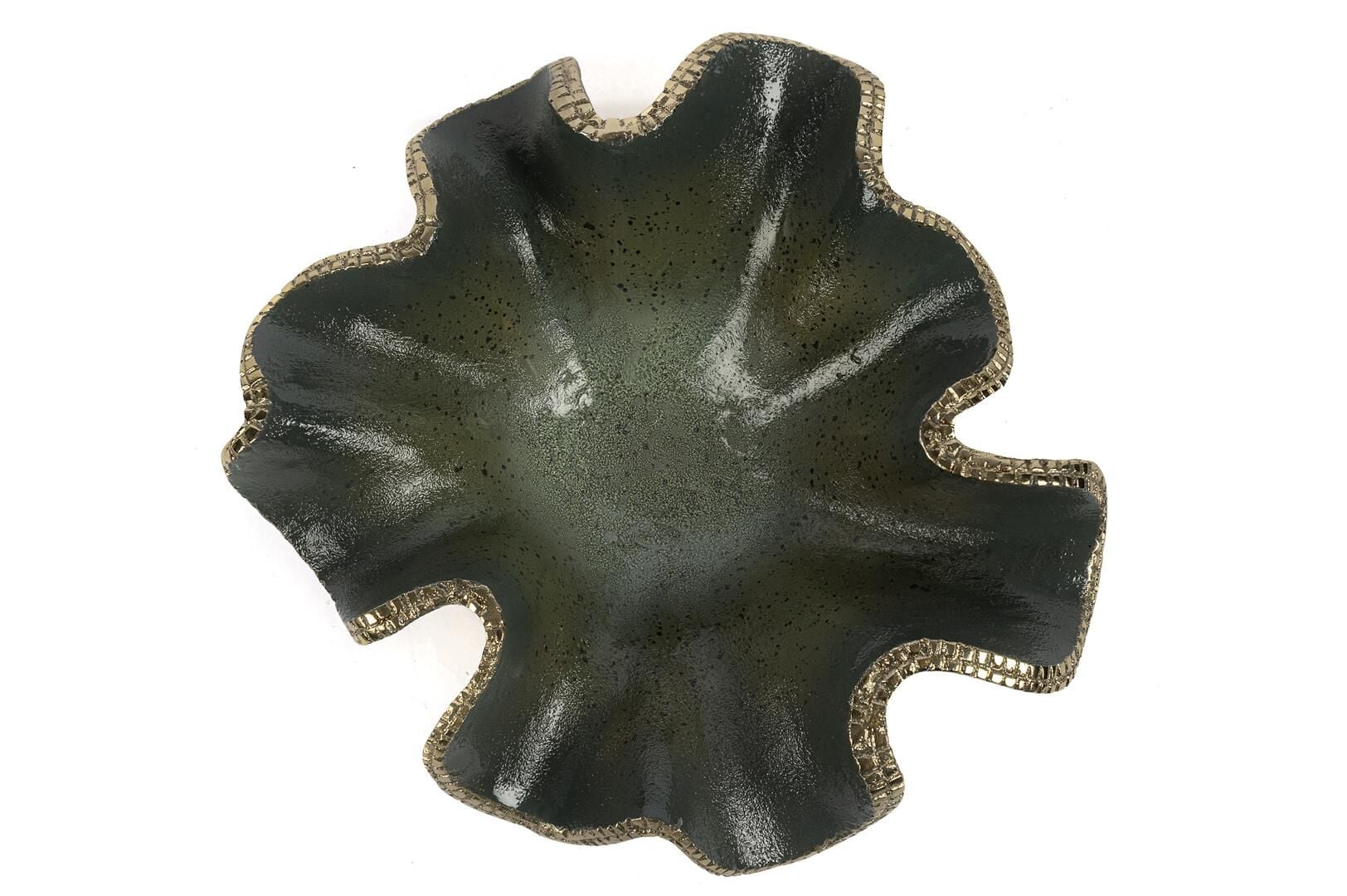 Yeşil Gold Şeritli Metal Kase 38x13cm
