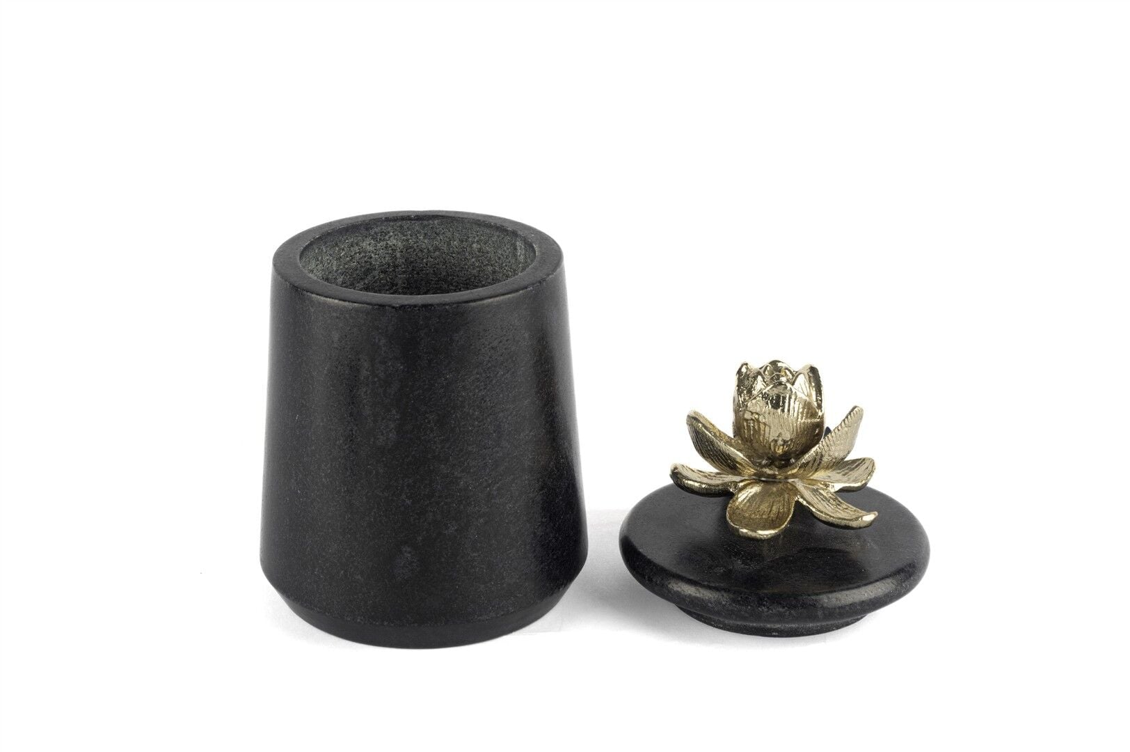 Gold Metal Çiçekli Siyah Mermer Kavanoz 9x17cm
