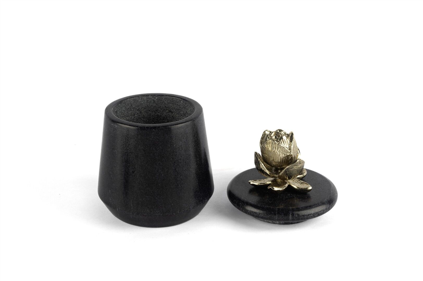 Gold Metal Çiçekli Siyah Mermer Kavanoz 9x15cm
