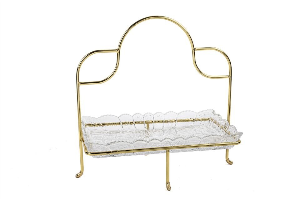 Gold Kulplu Cam Sunumluk 30x33cm