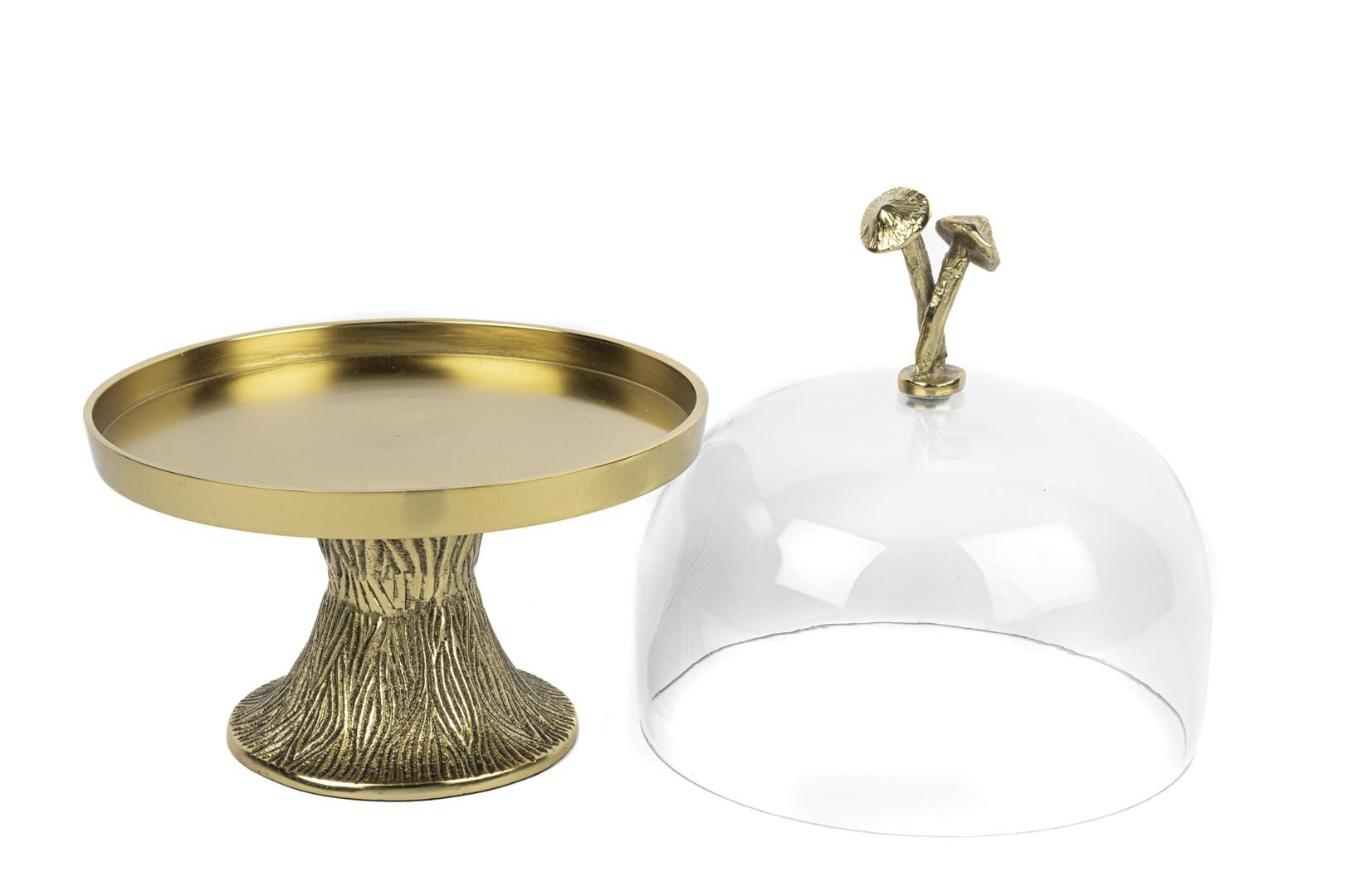 Gold Mantarlı Cam Fanuslu Kek Standı 22x33cm