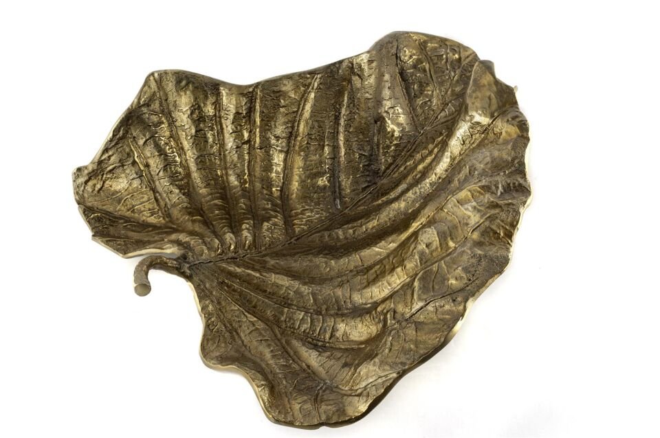 Gold Yaprak Metal Dek Tabak 64x49x20cm