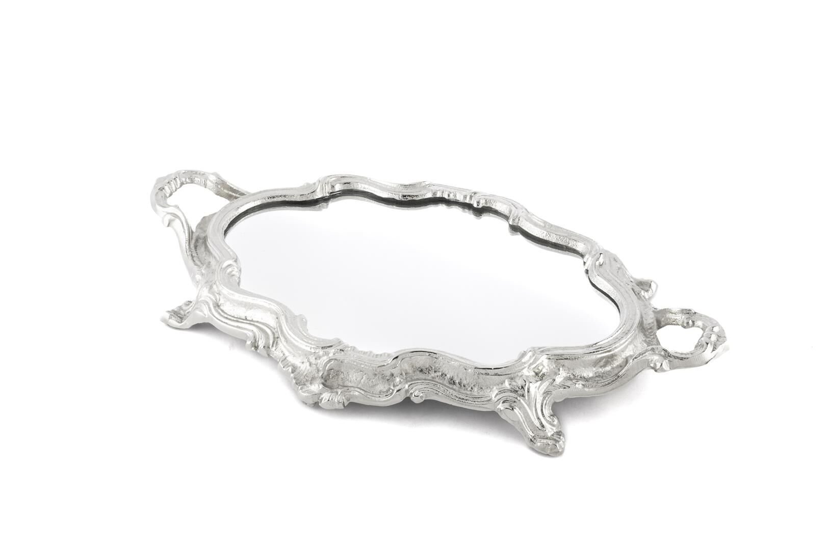 Gümüş Oval Aynalı Metal Dek Tepsi 46x28cm