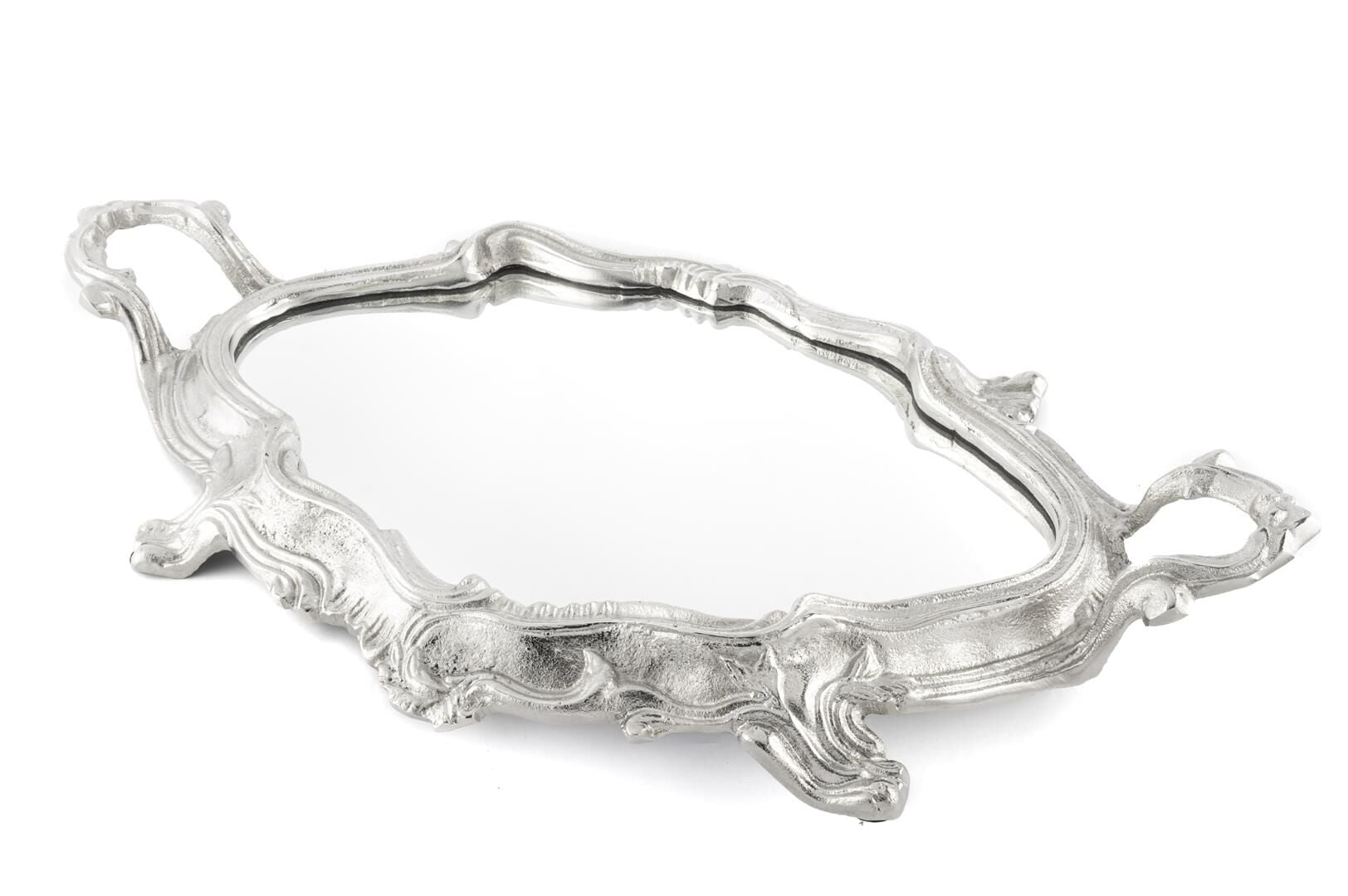 Gümüş Oval Aynalı Metal Dek Tepsi 71x40cm