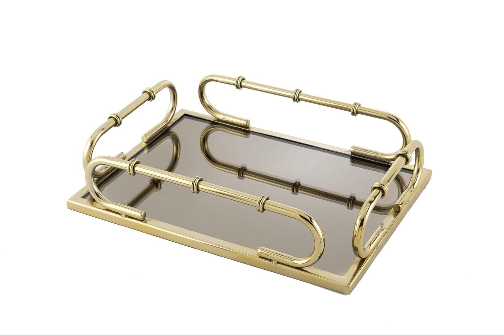 Gold Metal Kulplu Dik Aynalı Tepsi 31x22x8cm