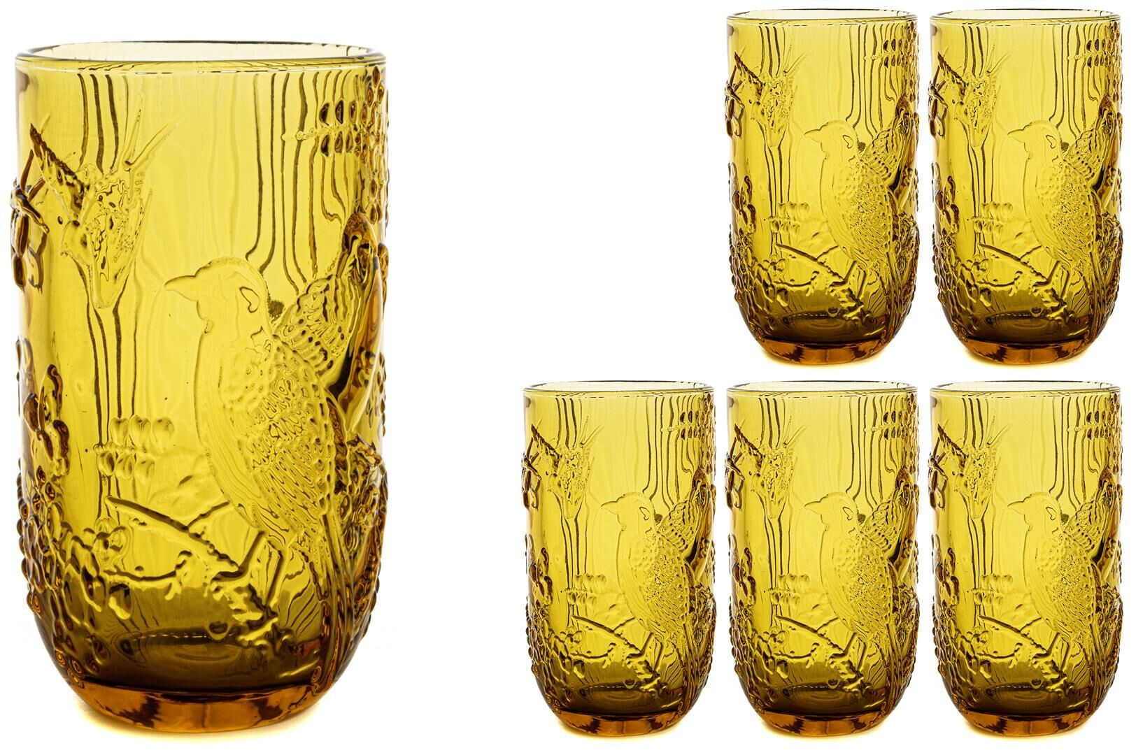 Amber Kuş Dekorlu 6lı Meşrubat Bardağı 8x14cm