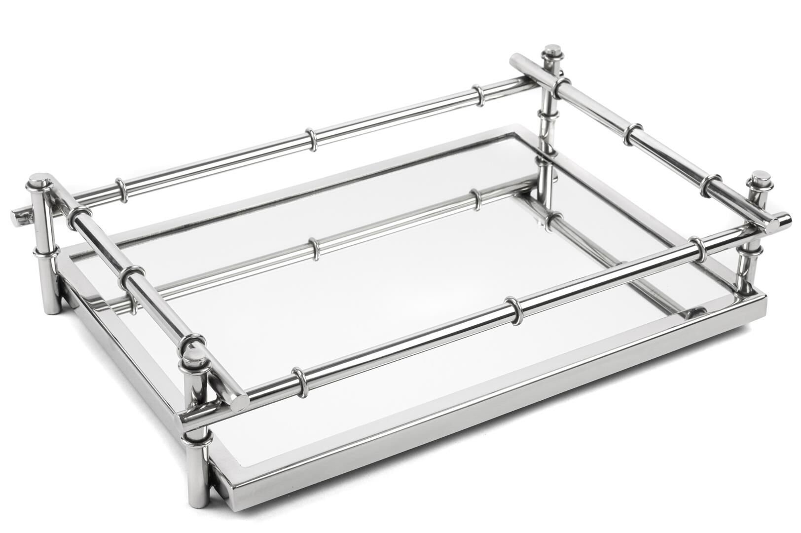 Gümüş Metal Dik Aynalı Tepsi 47x30x10cm
