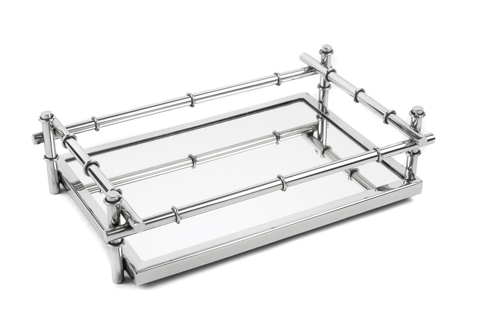 Gümüş Metal Dik Aynalı Tepsi 40x25x10cm