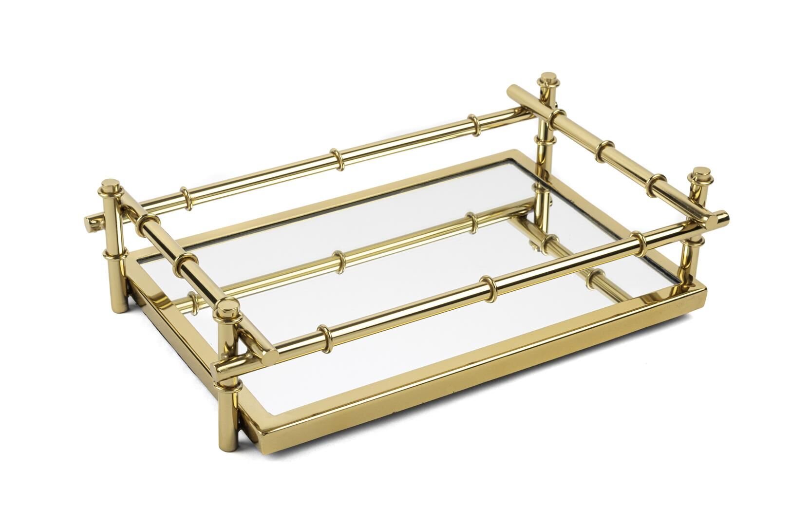 Gold Metal Dik Aynalı Tepsi 40x25x10cm