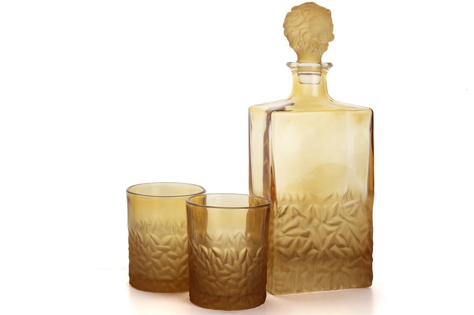 Amber Aslan Kapaklı Cam Viski Seti 3Prç 800ml-280ml