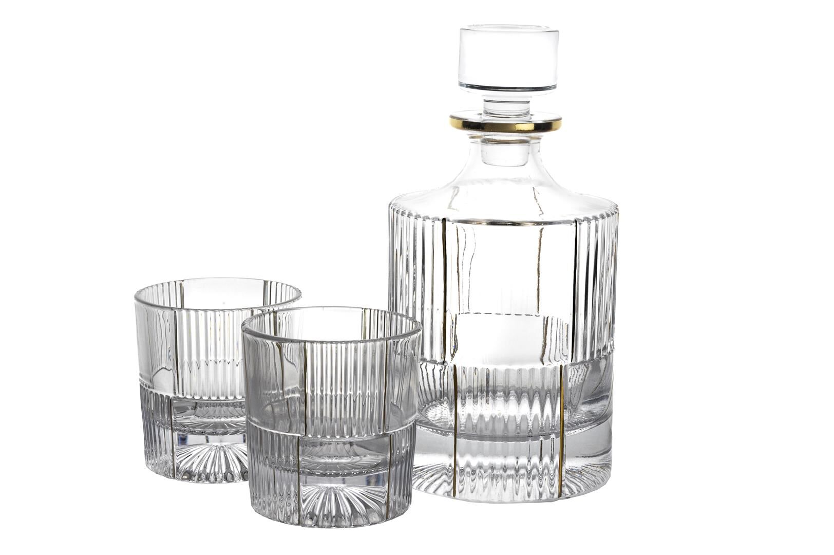 Gold Çizgili Cam Viski Seti 3Prç 950ml-280ml