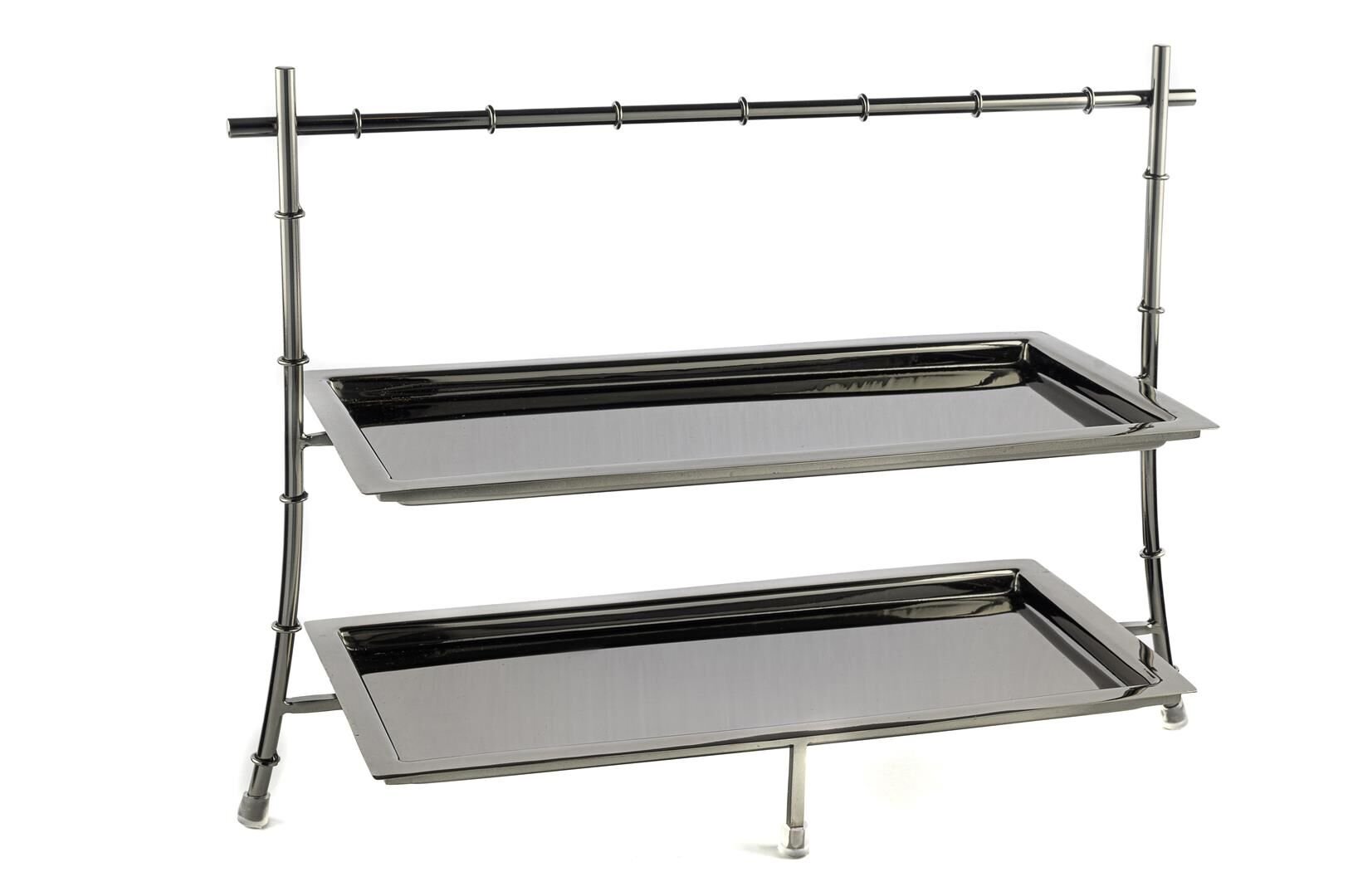 Füme Metal 2 Katlı Sunum Tabağı 42x17x30cm