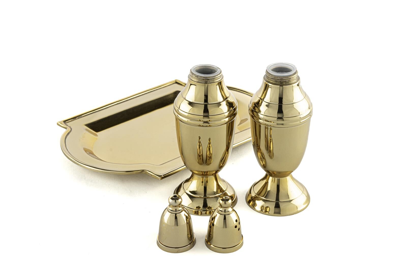 Gold Metal Tepsili Tuzluk Biberlik Seti 18x12x13cm