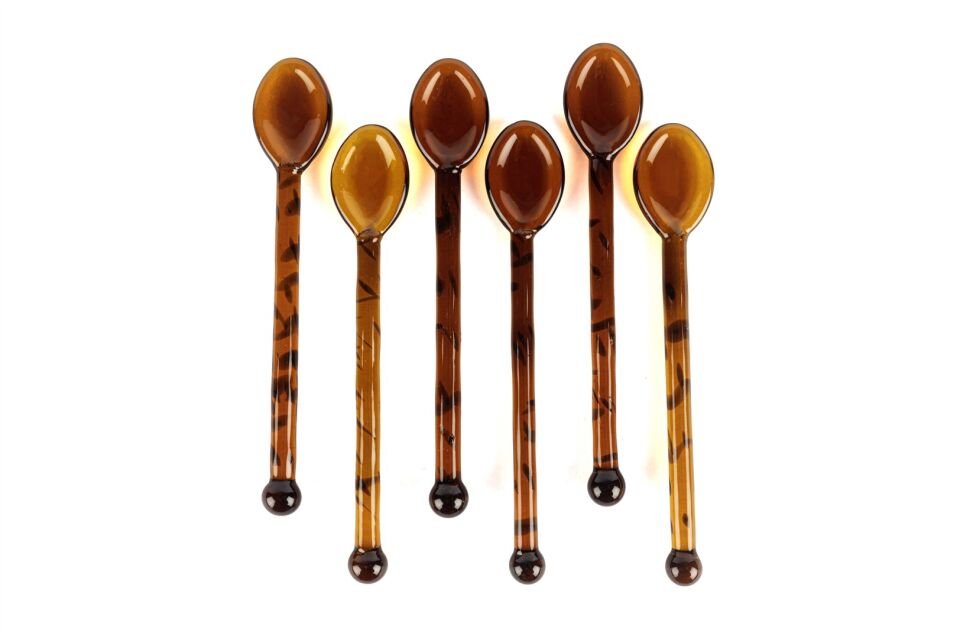 6lı Siyah Amber Cam Kaşık